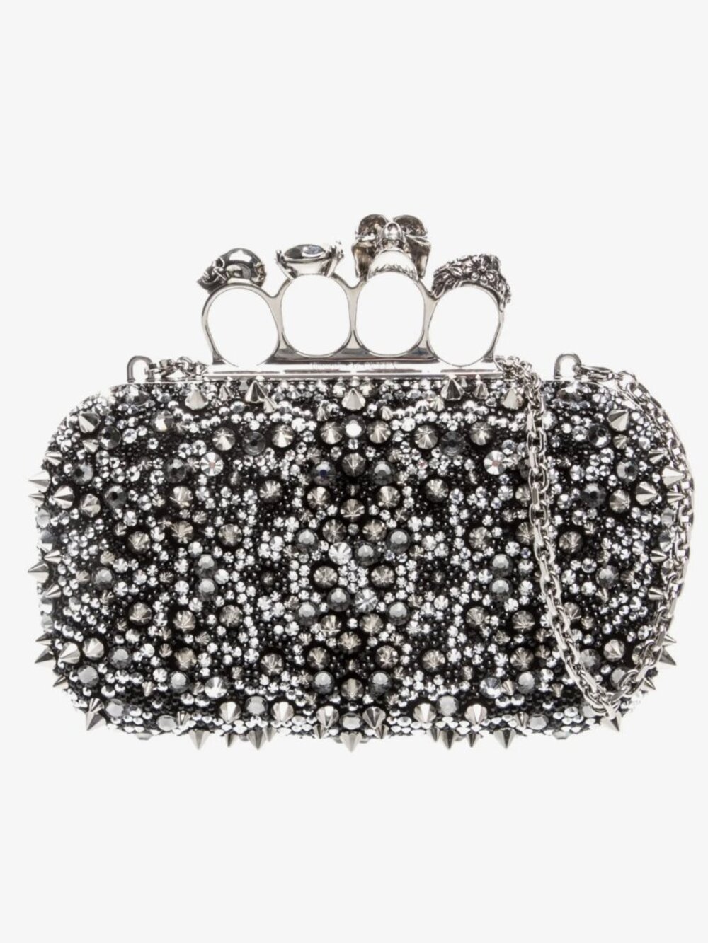 Alexander McQueen Studded crystal-embellished satin clutch - knuckle skulls - Picture 5 of 6